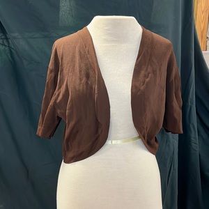 Nina Leonard Cropped Open Front Cardigan XL Brown 3/4 Sleeves Shrug Bolero